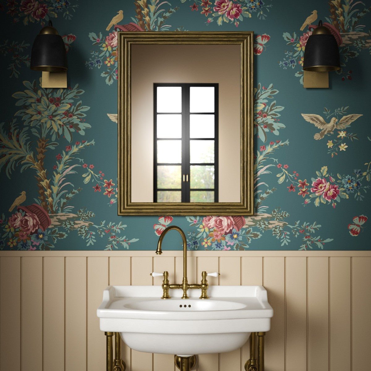 Jardin Provence Wallpaper - Teal - Warner House - Premier Wallcovering
