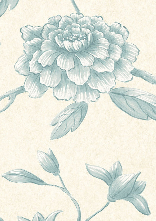 Jasper Peony Wallpaper - Aqua - Lewis & Wood - Premier Wallcovering