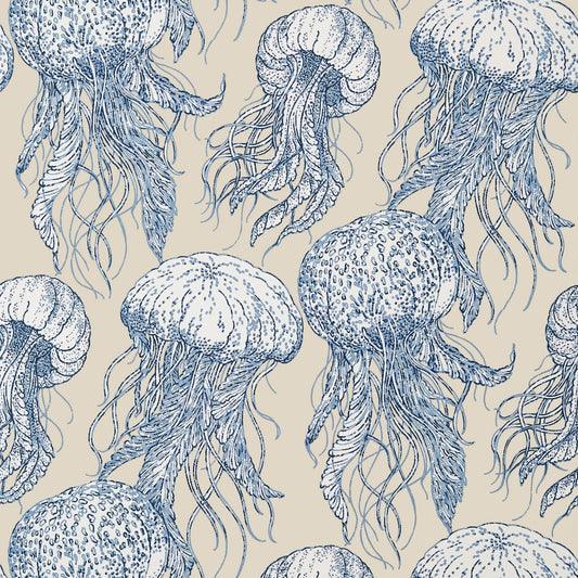 Jelly Fish Bloom Wallpaper - Blue & Beige - Thibaut - T13168 - Premier Wallcovering