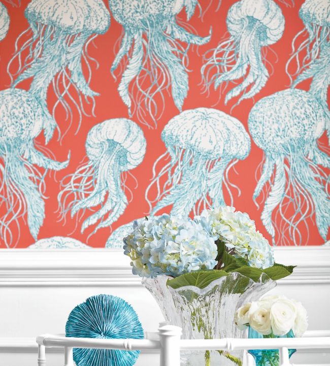 Jelly Fish Bloom Wallpaper - Blue & Beige - Thibaut - T13168 - Premier Wallcovering