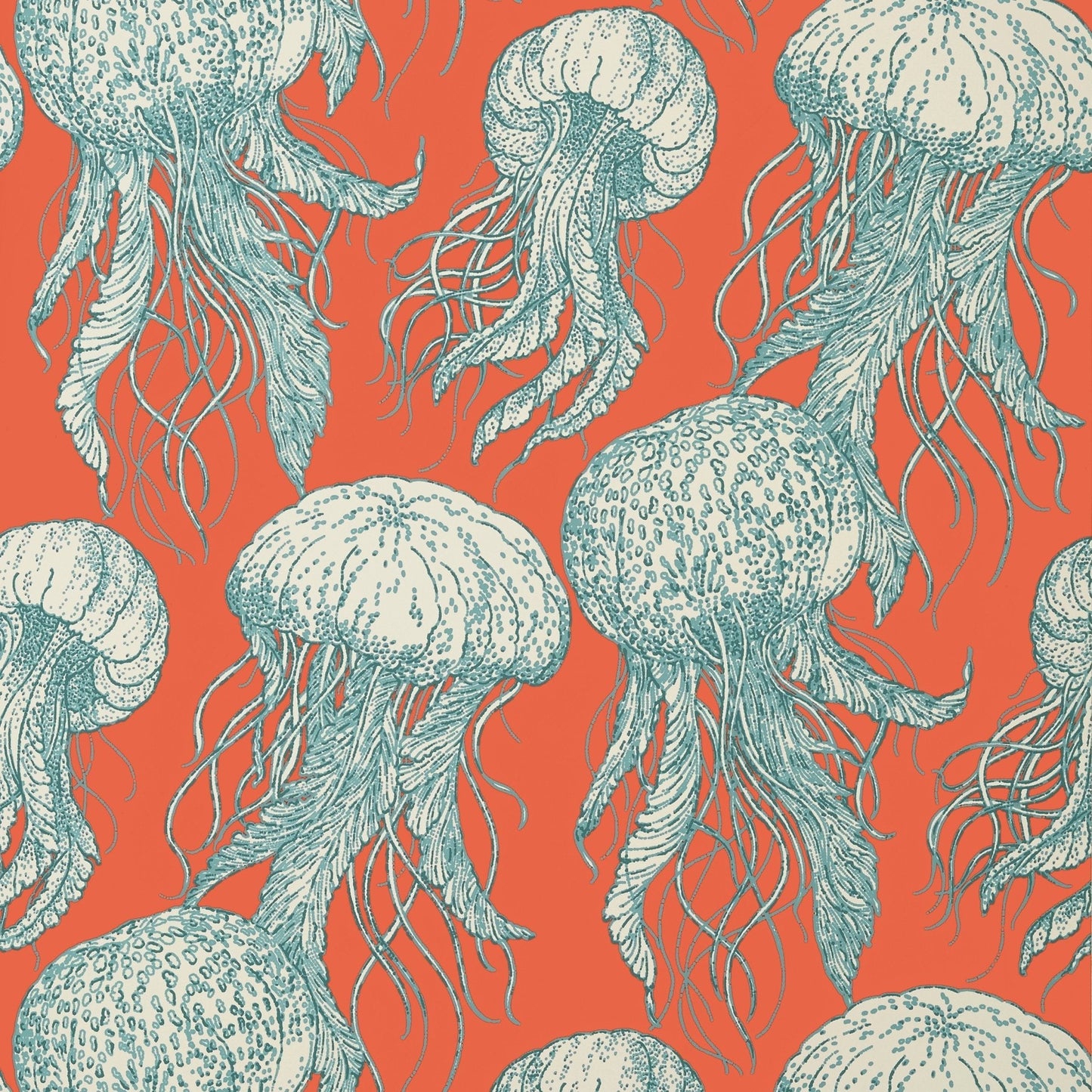 Jelly Fish Bloom Wallpaper - Coral & Turquoise - Thibaut - T13172 - Premier Wallcovering