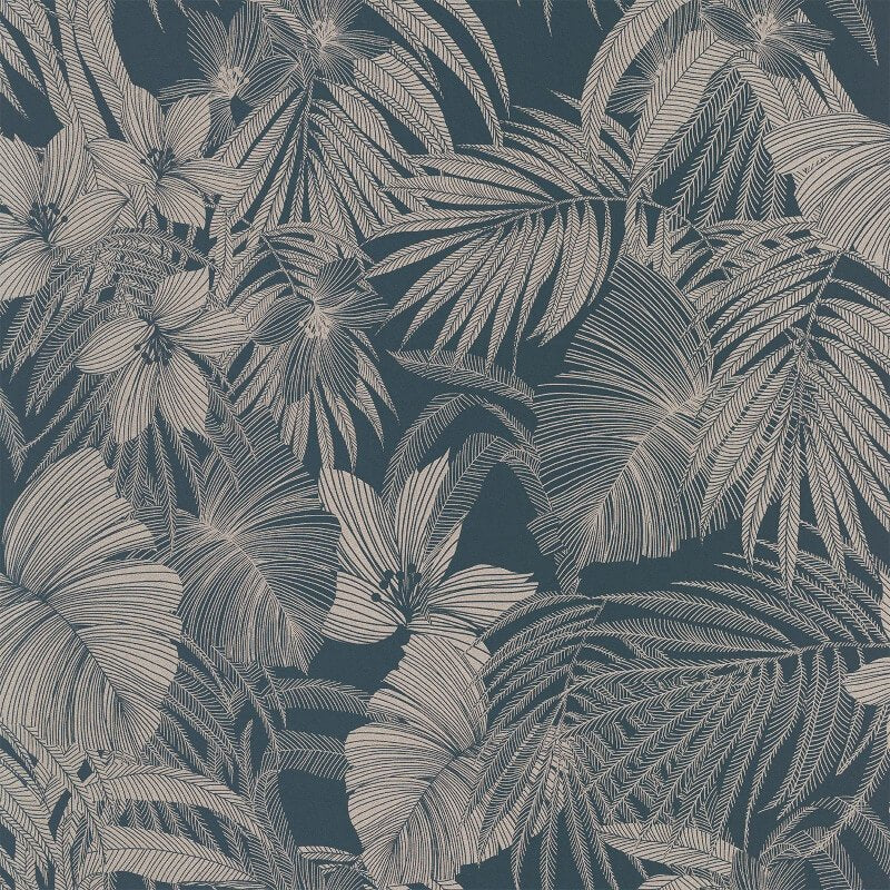 Joelle Leaf Metallic Wallpaper - Blue/Rose Gold - Grandeco - A51301 - Premier Wallcovering