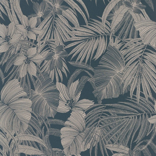 Joelle Leaf Metallic Wallpaper - Blue/Rose Gold - Grandeco - A51301 - Premier Wallcovering