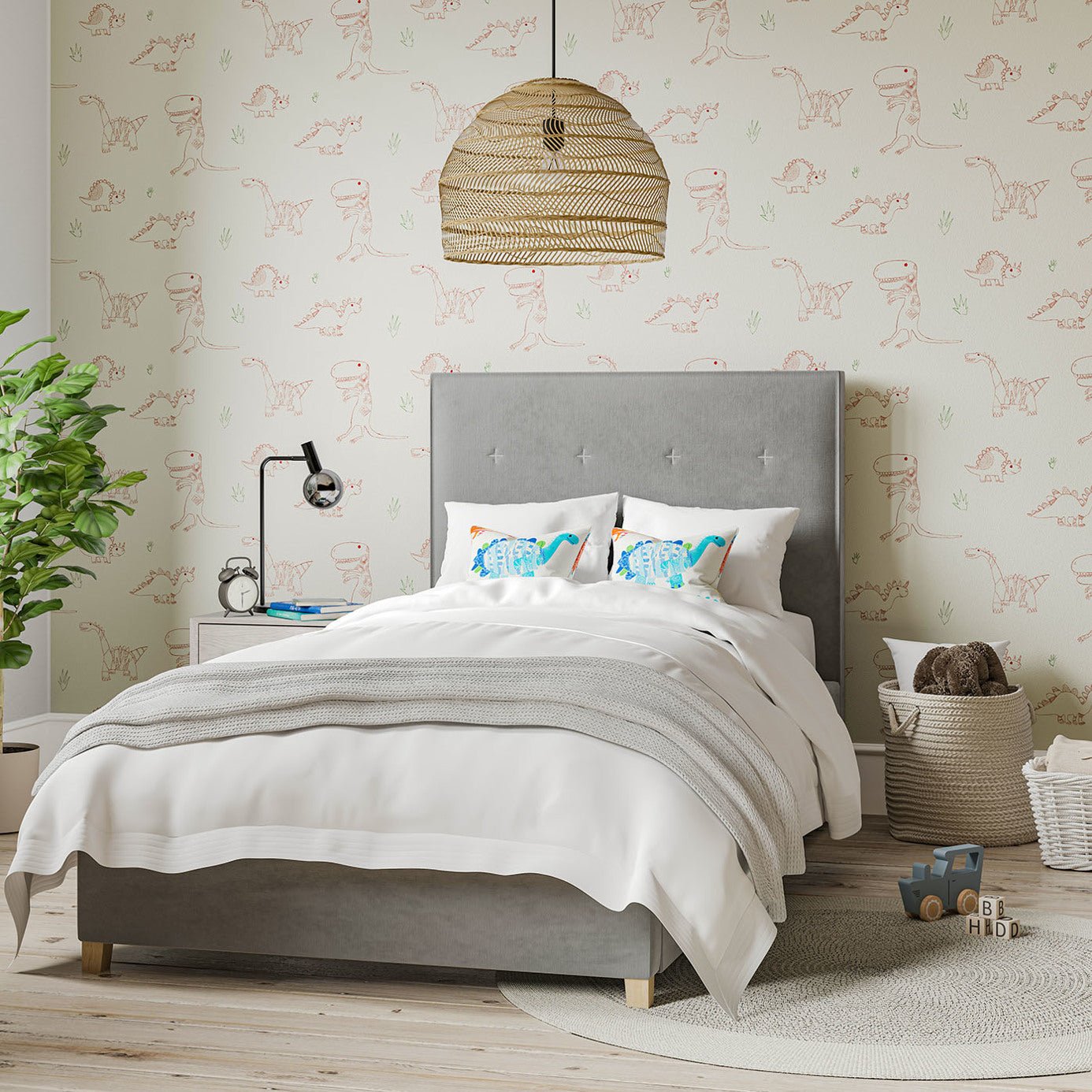 Jolly Jurassic Wallpaper - Strawberry Emerald & Neutral - HLTF112654 - Harlequin - Premier Wallcovering