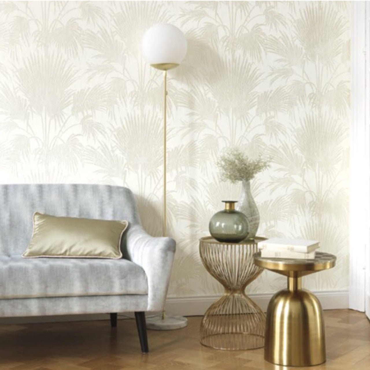 Josephine Belle Epoque Wallpaper - Foil Bleu And Cuivre - Casadeco - 82246415 - Premier Wallcovering