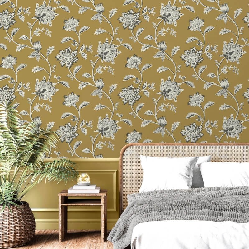 Juliette Floral Wallpaper - Ochre - Fine Décor - FD43450 - Premier Wallcovering