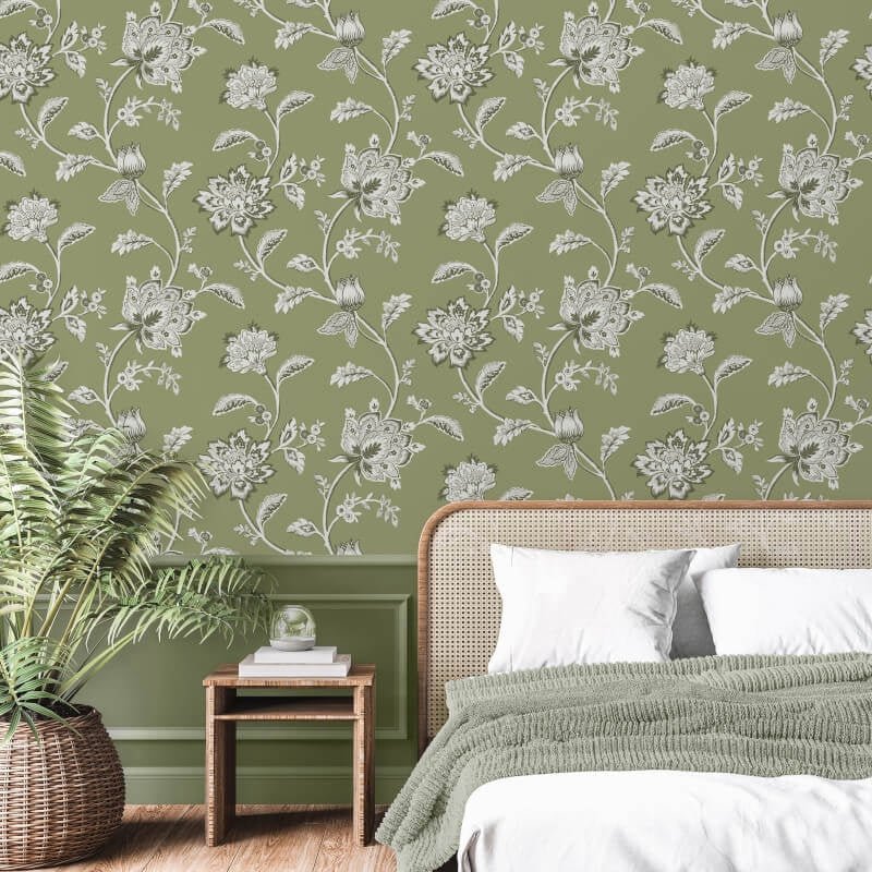 Juliette Floral Wallpaper - Sage - Fine Décor - FD43454 - Premier Wallcovering