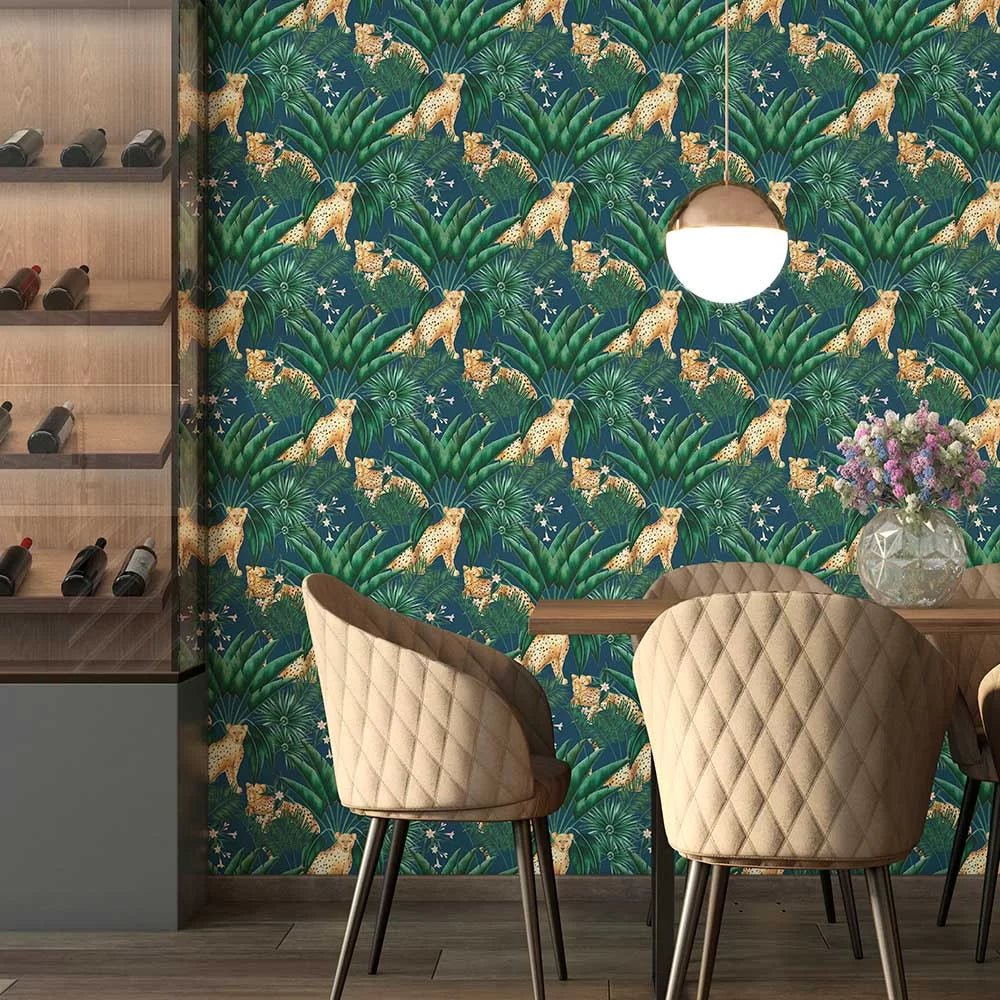 Jungle Cheetah Wallpaper - Ink - Ohpopsi - WLD53106W - Premier Wallcovering