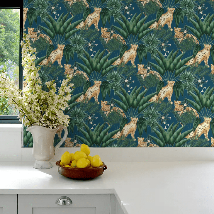 Jungle Cheetah Wallpaper - Ink - Ohpopsi - WLD53106W - Premier Wallcovering
