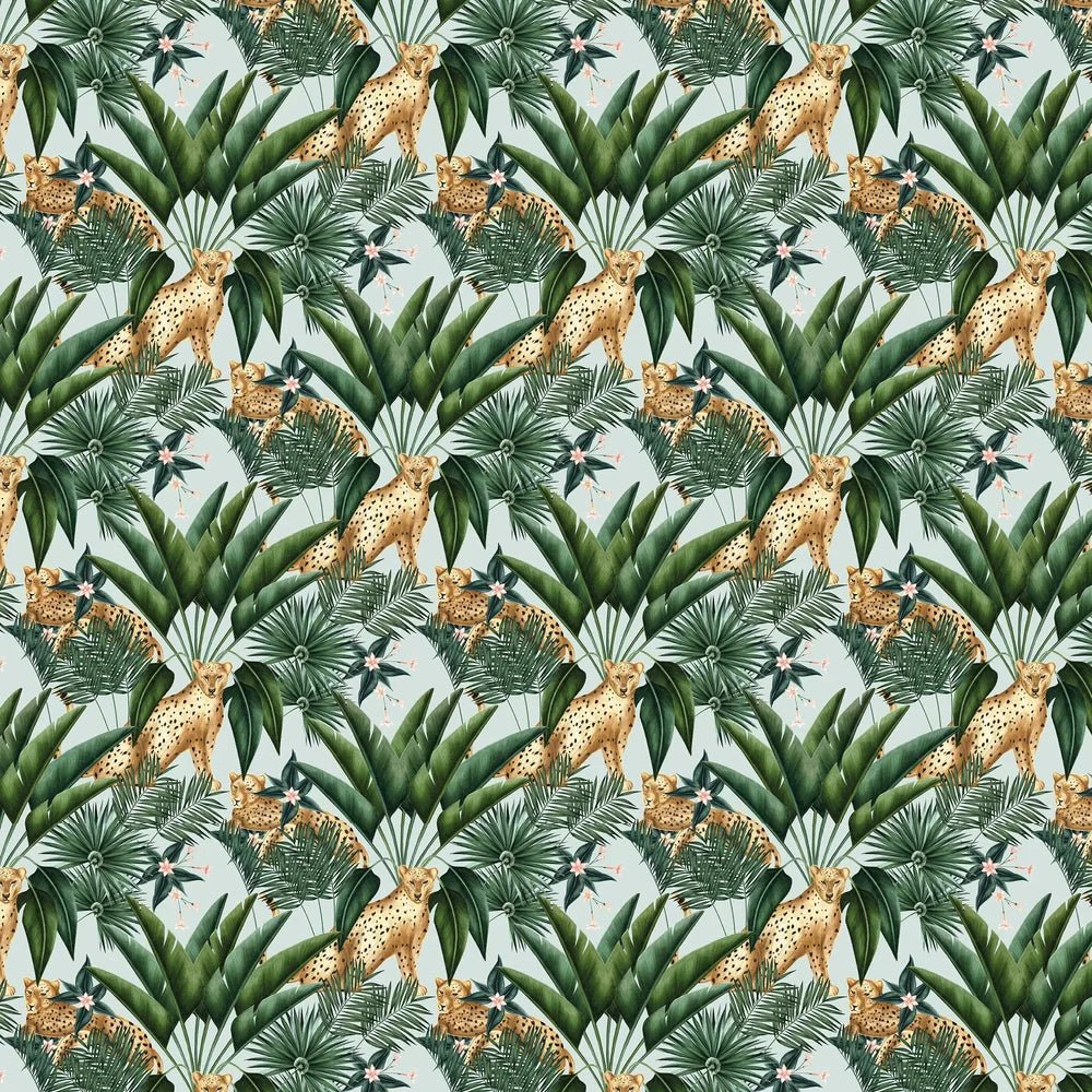 Jungle Cheetah Wallpaper - Duck Egg - Ohpopsi - WLD53107W - Premier Wallcovering