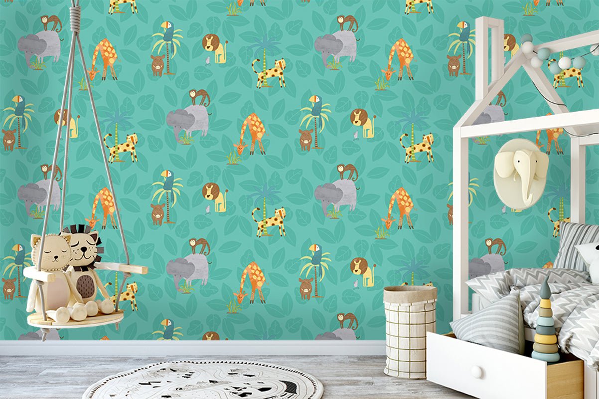 Jungle Friends Wallpaper - Teal - Holden Décor - 12542 - Premier Wallcovering