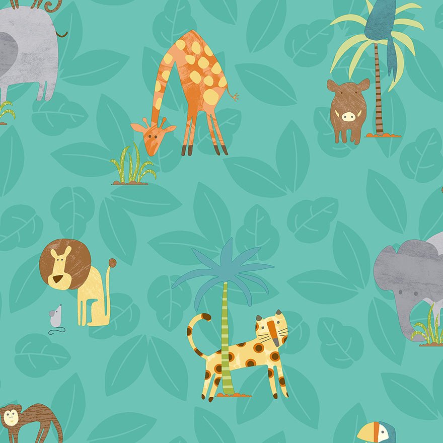 Jungle Friends Wallpaper - Teal - Holden Décor - 12542 - Premier Wallcovering