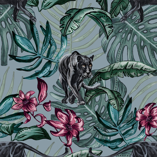 Jungle Panther Wallpaper - Blue - The Graduate Collection - AB1PANBLUE - Premier Wallcovering