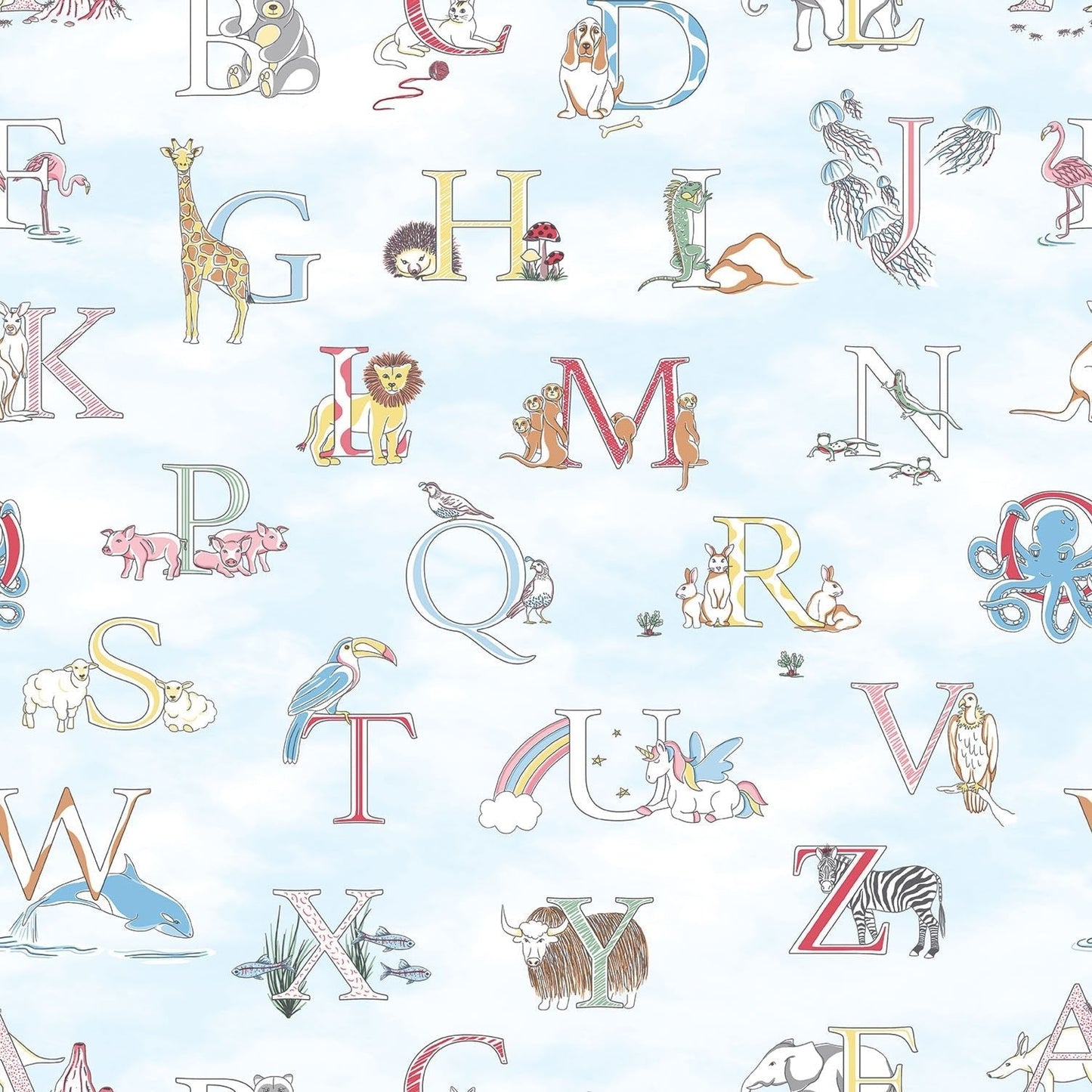 Just 4 Kids 2 Alphabet Wallpaper - Blue / Multi - Galerie - G56537 - Premier Wallcovering