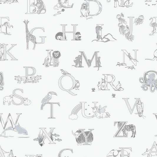 Just 4 Kids 2 Alphabet Wallpaper - Grey / White - Galerie - G56536 - Premier Wallcovering