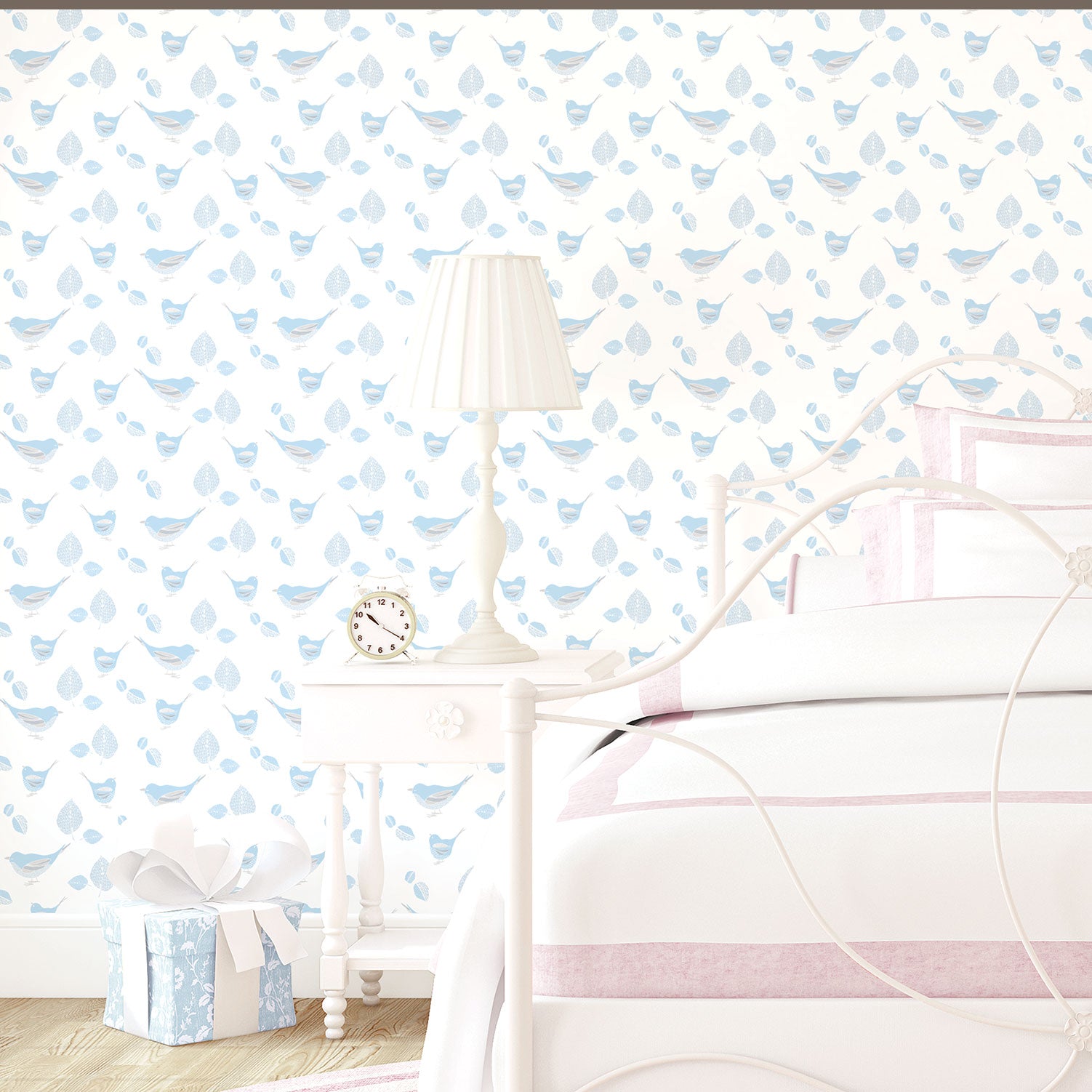 Just 4 Kids 2 Birds Wallpaper - Blue / White - Galerie - G56541 - Premier Wallcovering