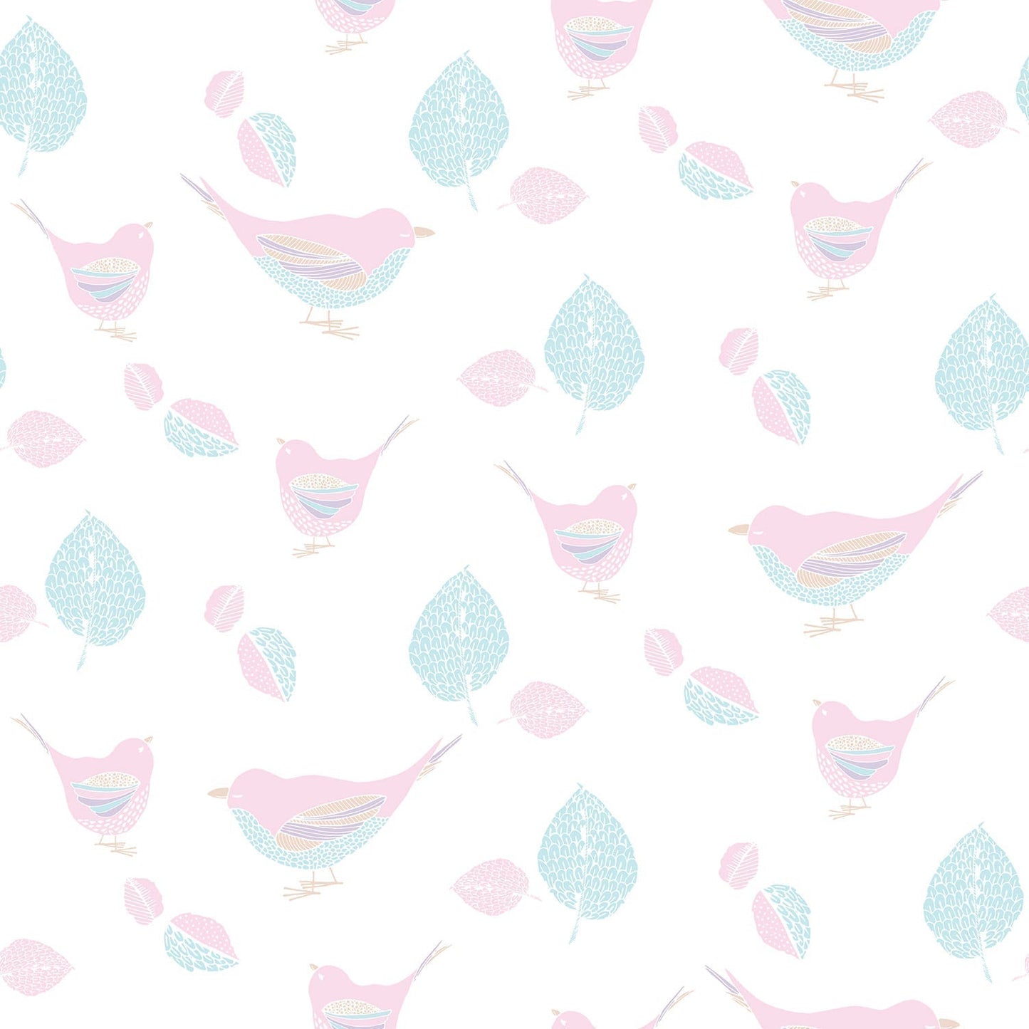 Just 4 Kids 2 Birds Wallpaper - Pink / Aqua - Galerie - G56539 - Premier Wallcovering