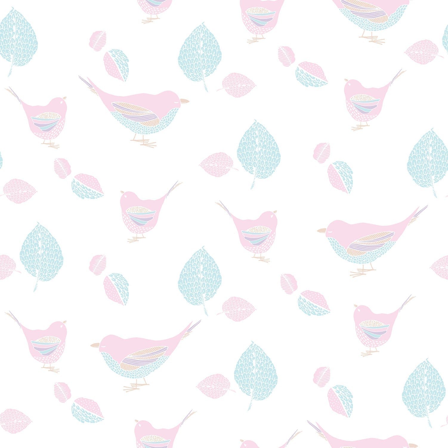 Just 4 Kids 2 Birds Wallpaper - Pink / Aqua - Galerie - G56539 - Premier Wallcovering
