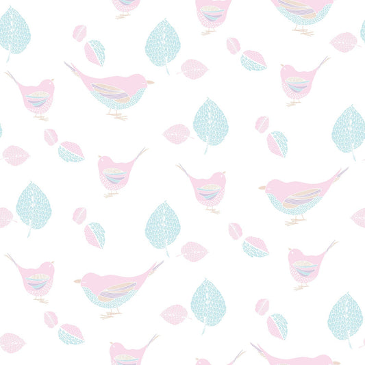Just 4 Kids 2 Birds Wallpaper - Pink / Aqua - Galerie - G56539 - Premier Wallcovering
