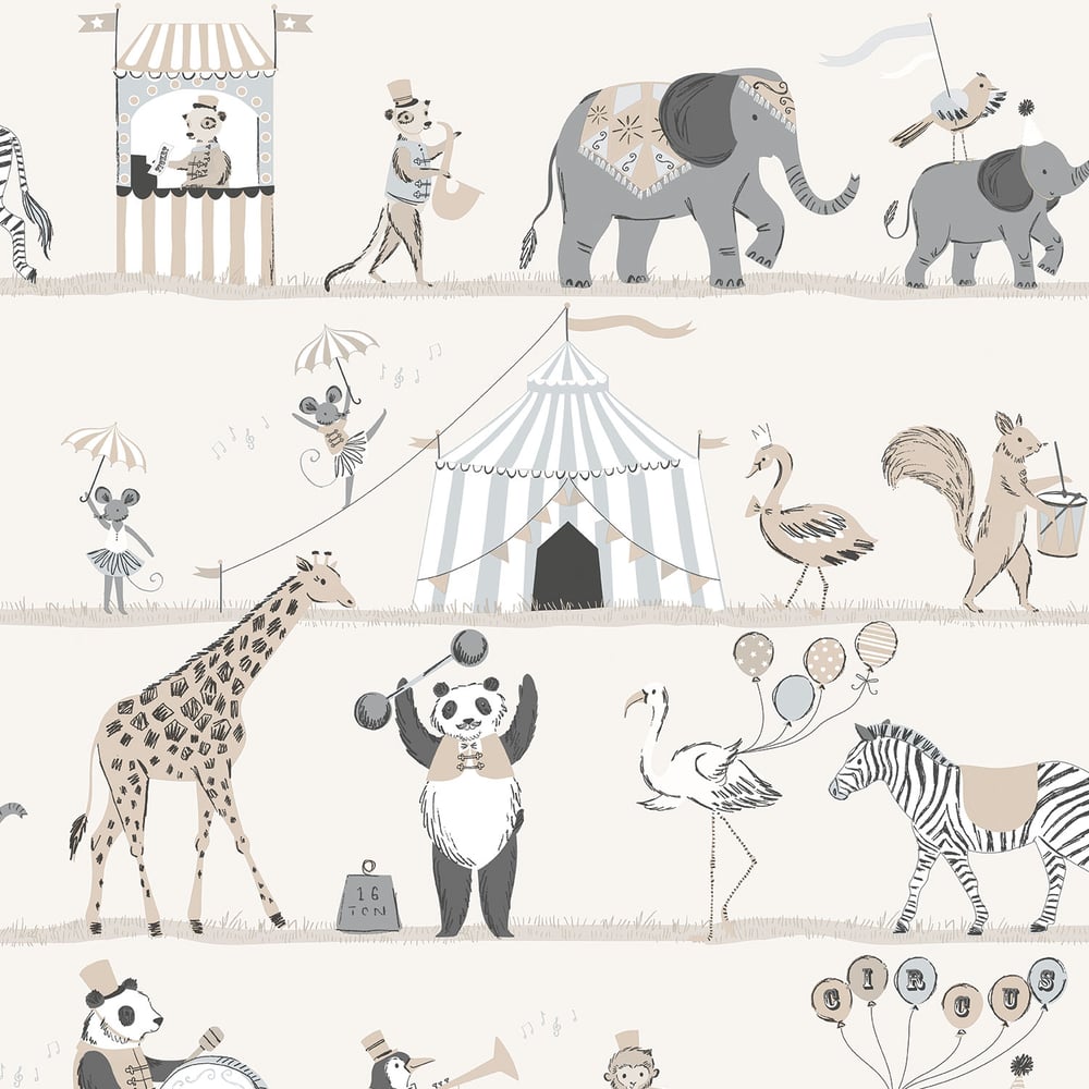Just 4 Kids 2 Circus Wallpaper - Beige / Grey - Galerie - G56547 - Premier Wallcovering