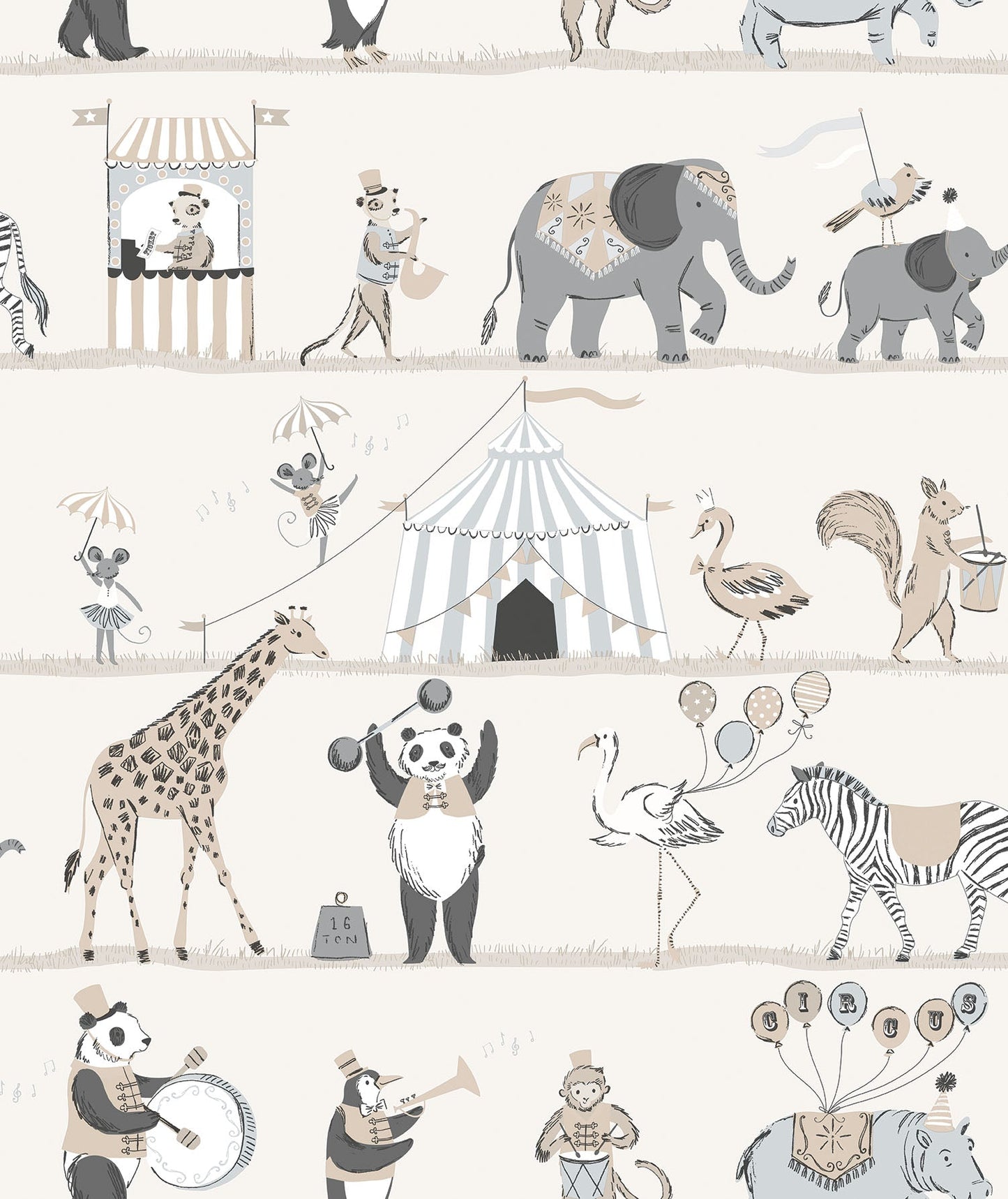 Just 4 Kids 2 Circus Wallpaper - Beige / Grey - Galerie - G56547 - Premier Wallcovering