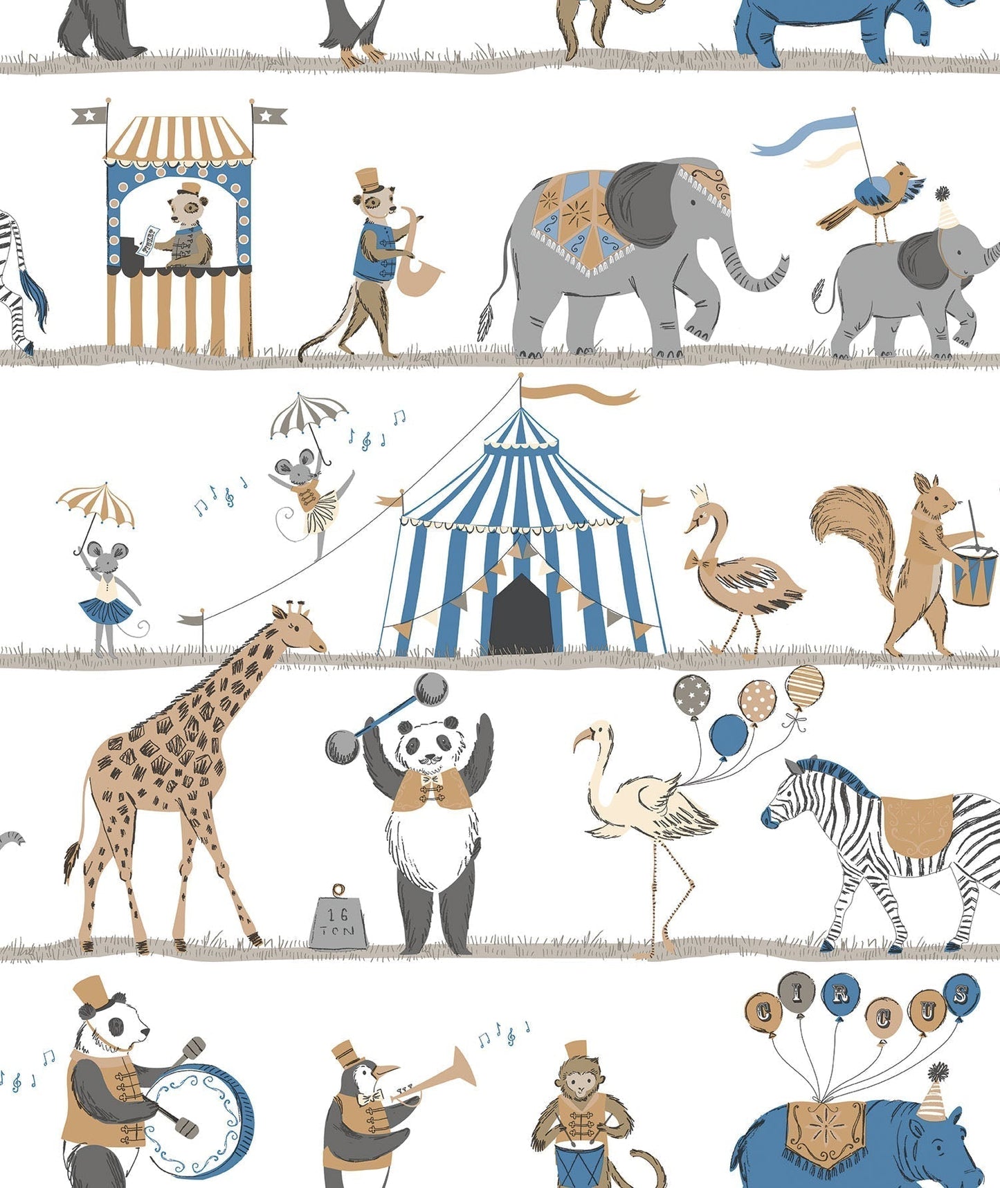 Just 4 Kids 2 Circus Wallpaper - Blue / Brown - Galerie - G56546 - Premier Wallcovering