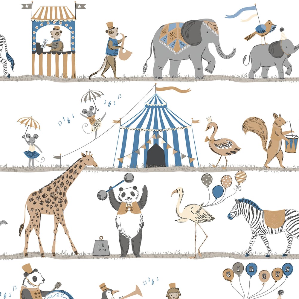 Just 4 Kids 2 Circus Wallpaper - Blue / Brown - Galerie - G56546 - Premier Wallcovering
