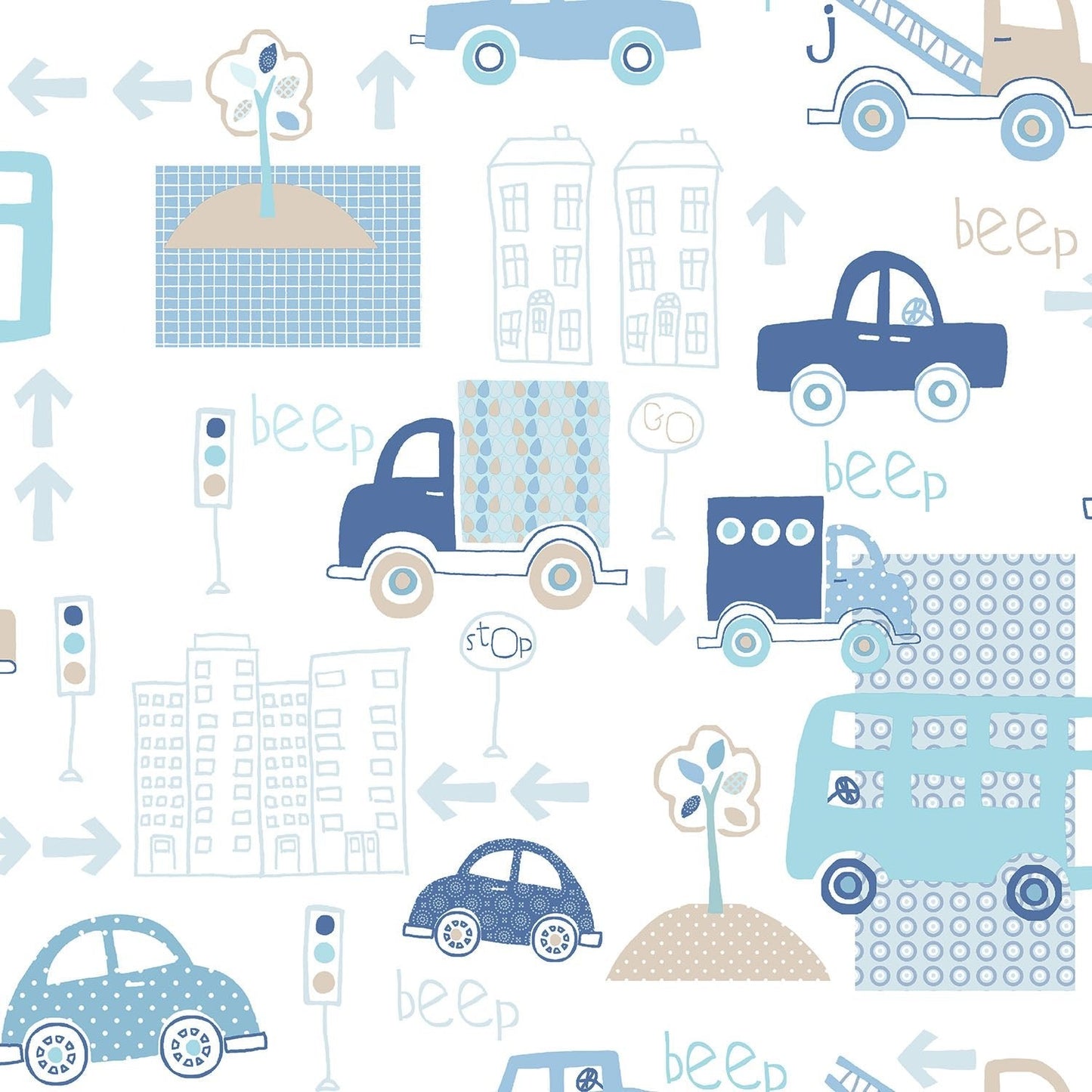 Just 4 Kids 2 City Traffic Wallpaper - Blue / White - Galerie - G56009 - Premier Wallcovering