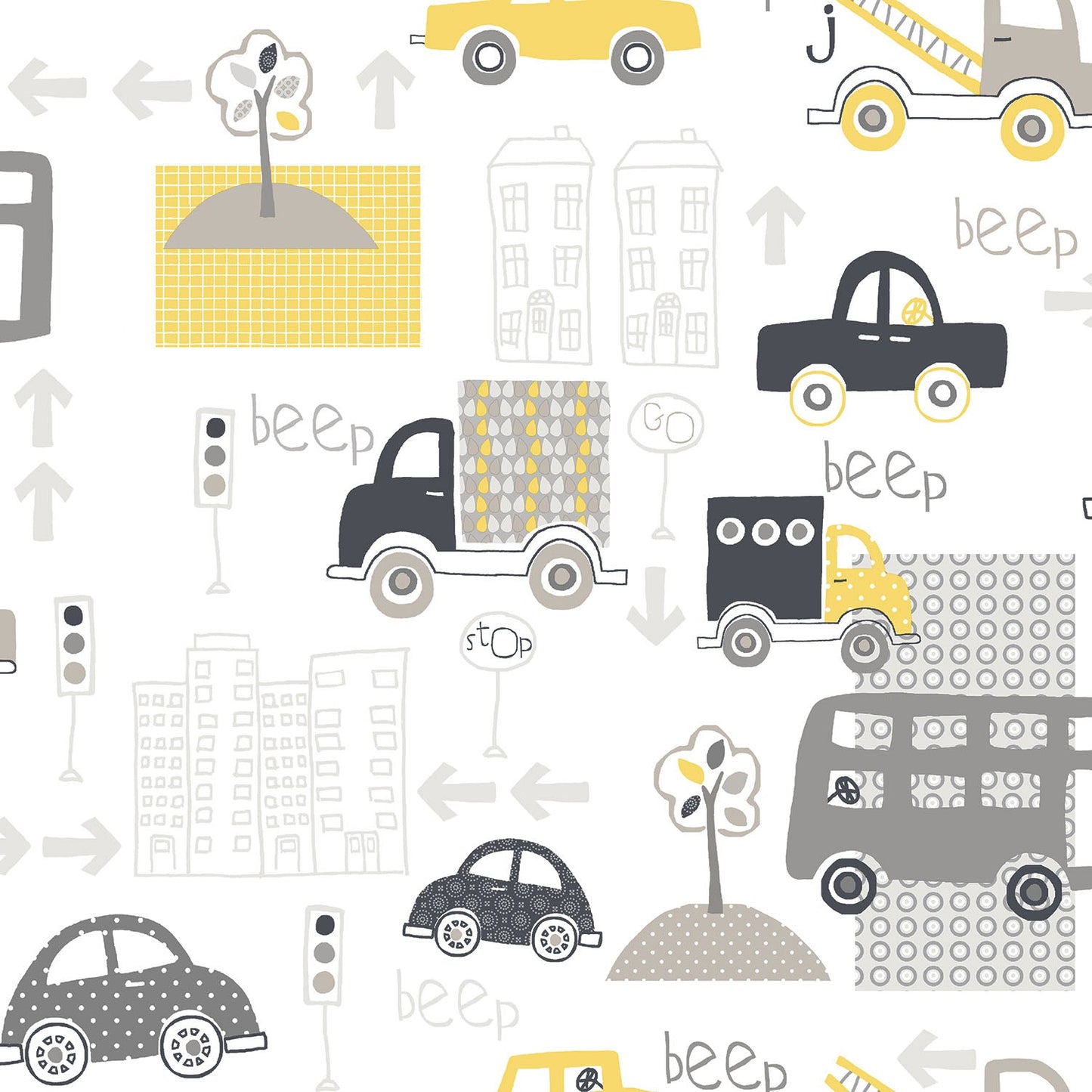 Just 4 Kids 2 City Traffic Wallpaper - Yellow / Grey - Galerie - G56011 - Premier Wallcovering
