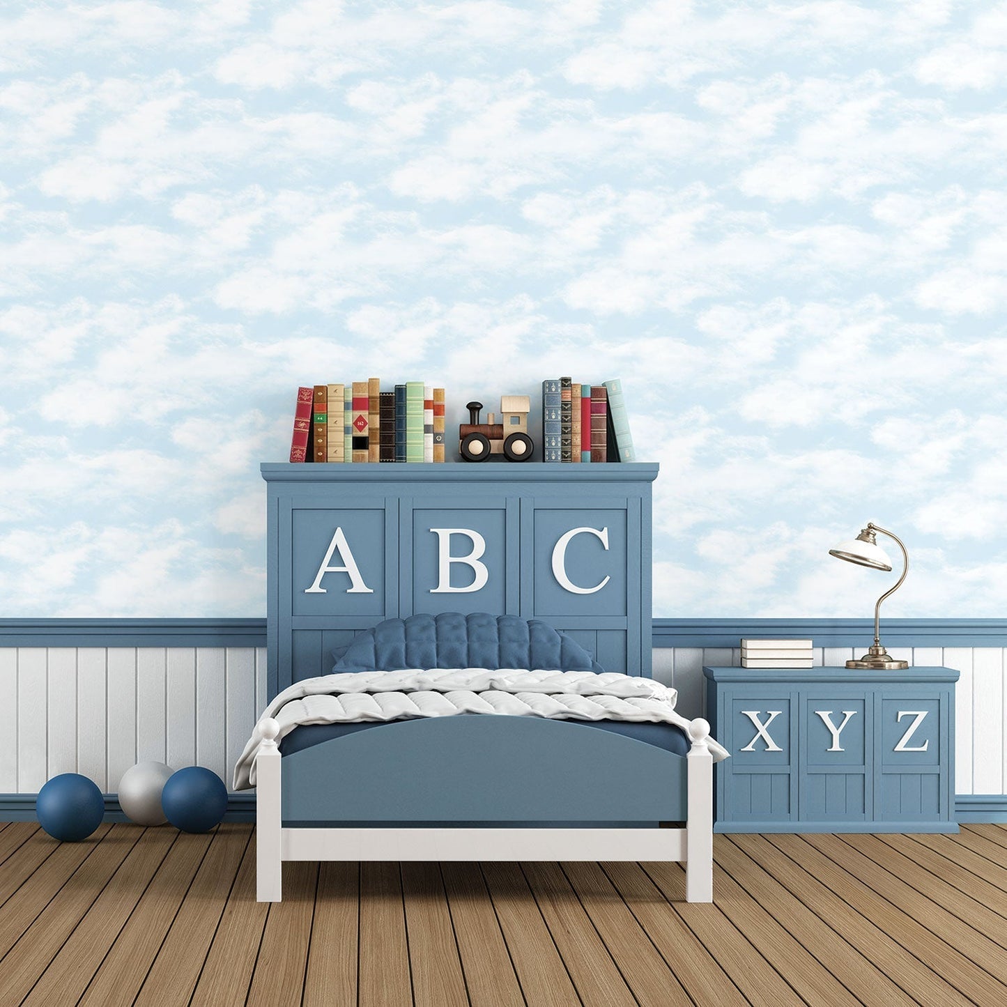 Just 4 Kids 2 Clouds Wallpaper - Blue - Galerie - G56533 - Premier Wallcovering