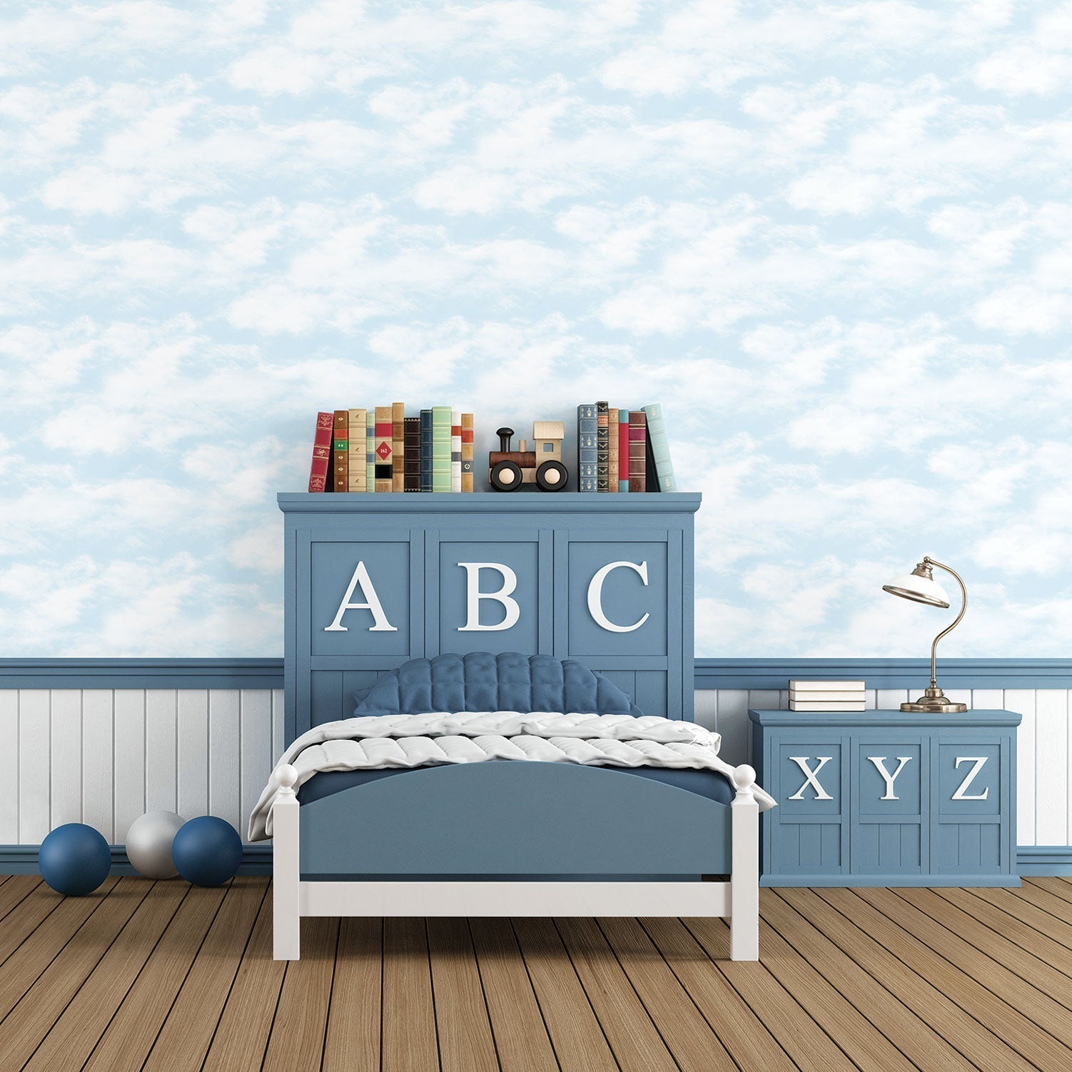 Just 4 Kids 2 Clouds Wallpaper - Blue - Galerie - G56533 - Premier Wallcovering