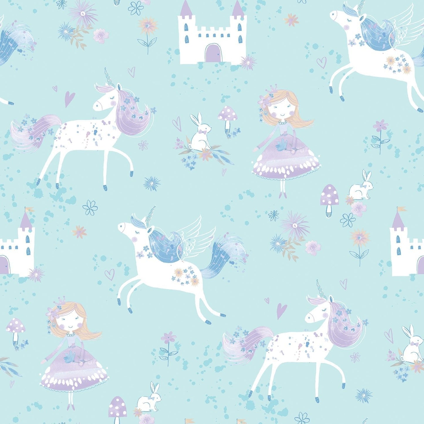 Just 4 Kids 2 Fairytale Wallpaper - Aqua / Lilac - Galerie - G56524 - Premier Wallcovering