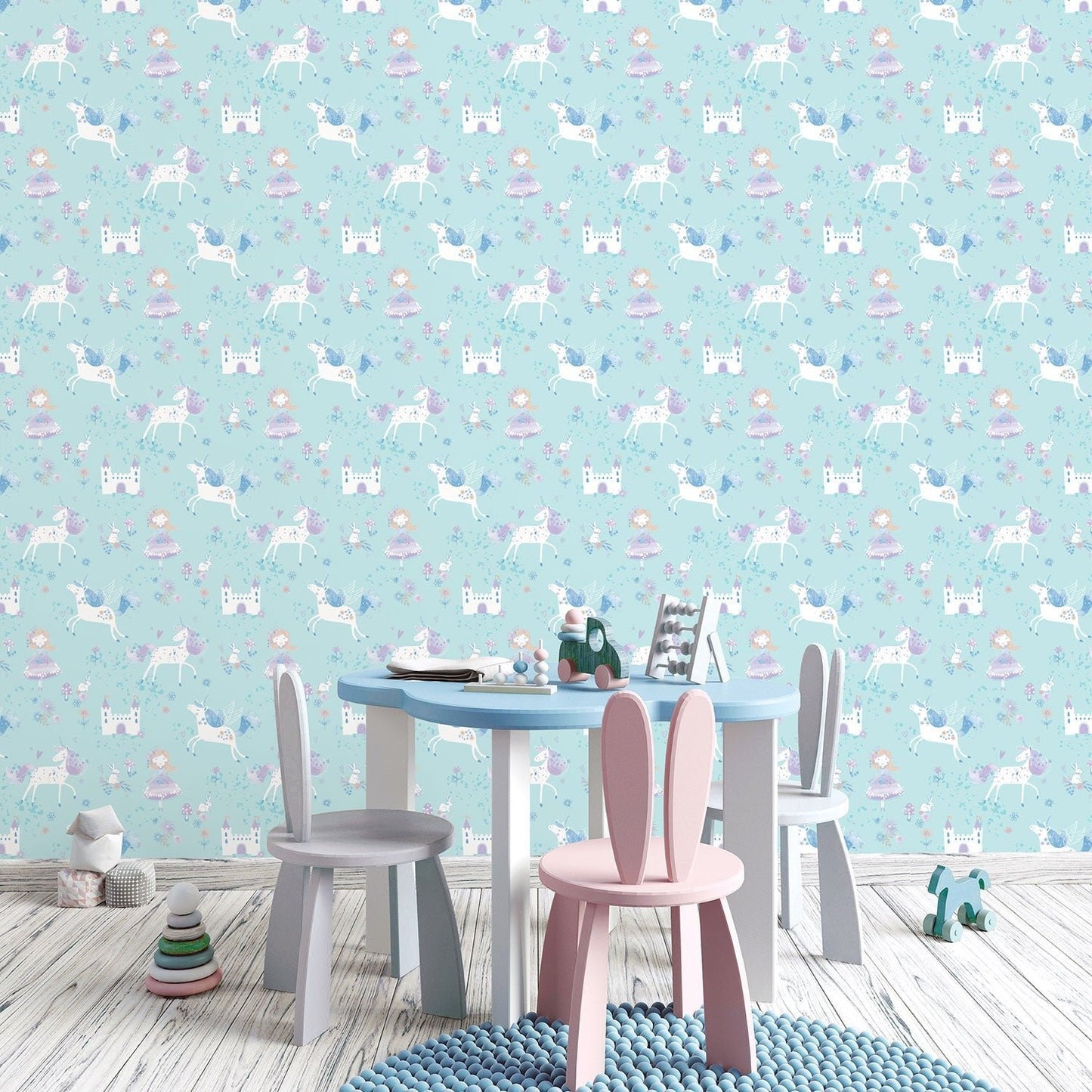 Just 4 Kids 2 Fairytale Wallpaper - Aqua / Lilac - Galerie - G56524 - Premier Wallcovering