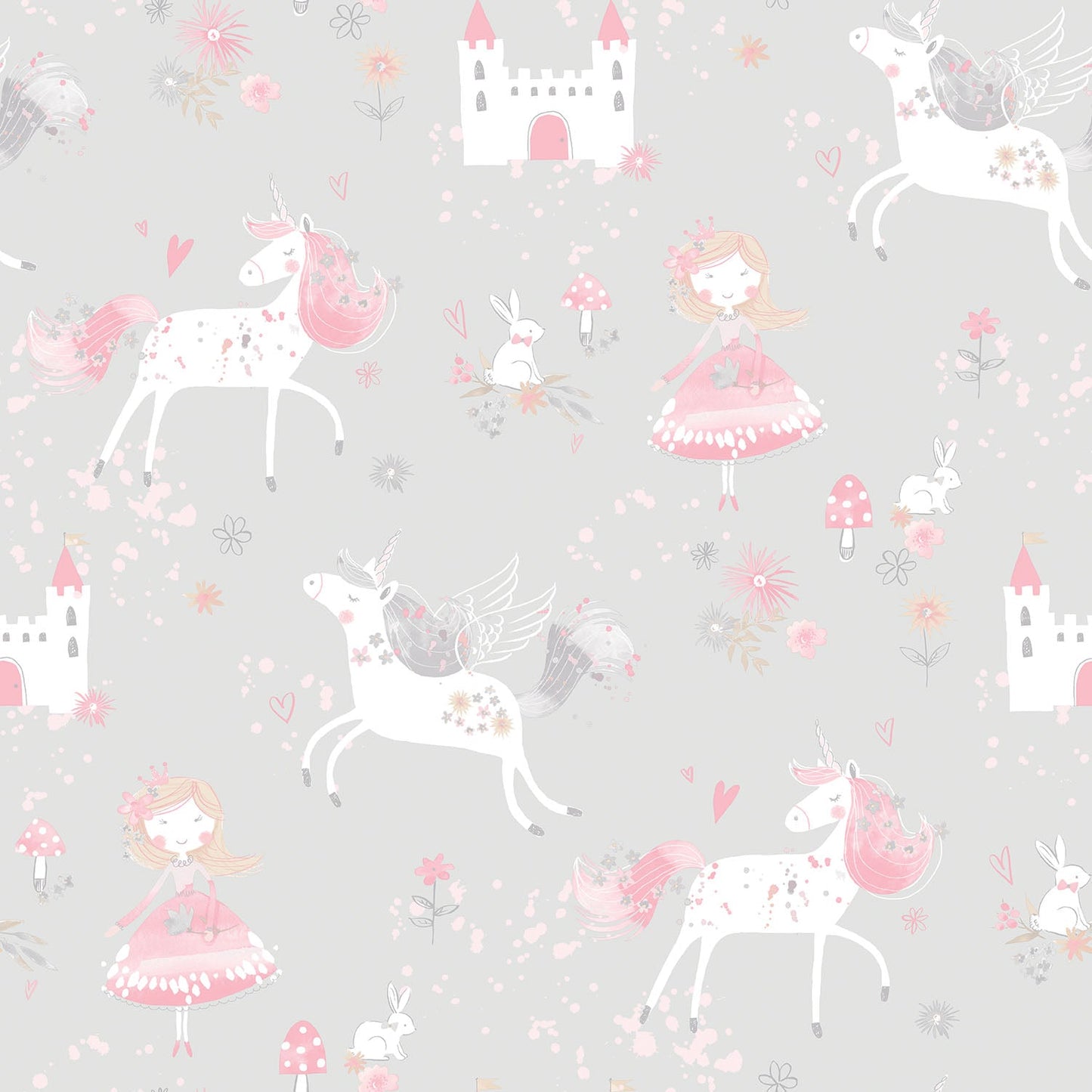 Just 4 Kids 2 Fairytale Wallpaper - Grey / Coral - Galerie - G56525 - Premier Wallcovering