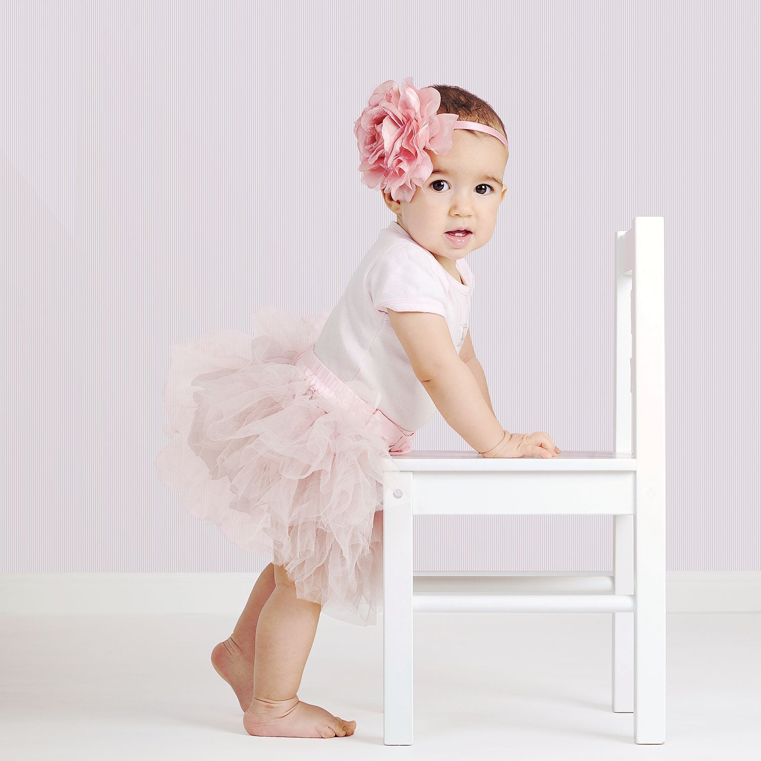 Just 4 Kids 2 Fine Stripe Wallpaper - Lilac / White - Galerie - G56515 - Premier Wallcovering