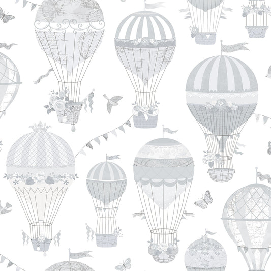 Just 4 Kids 2 Hot Air Balloons Wallpaper - Grey / White - Galerie - G56542 - Premier Wallcovering