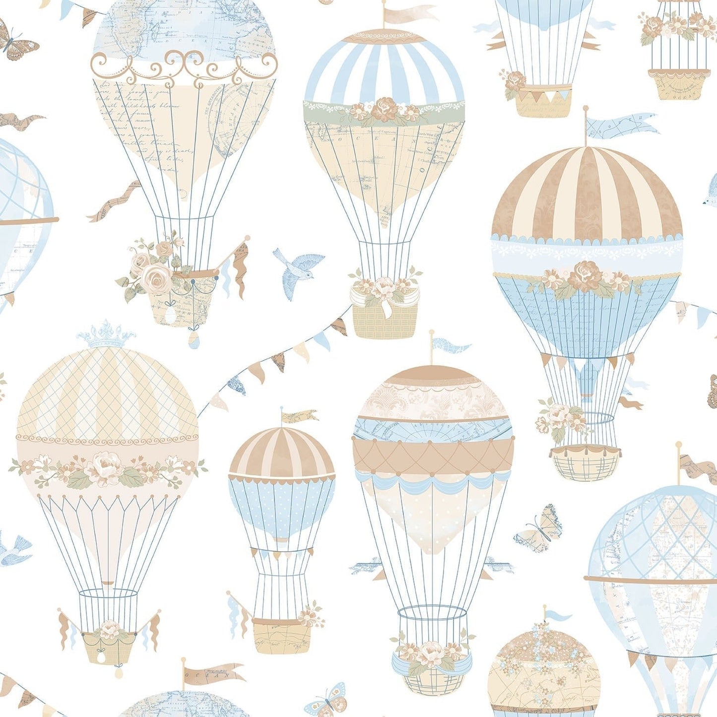 Just 4 Kids 2 Hot Air Balloons Wallpaper - Blue / Beige - Galerie - G56544 - Premier Wallcovering