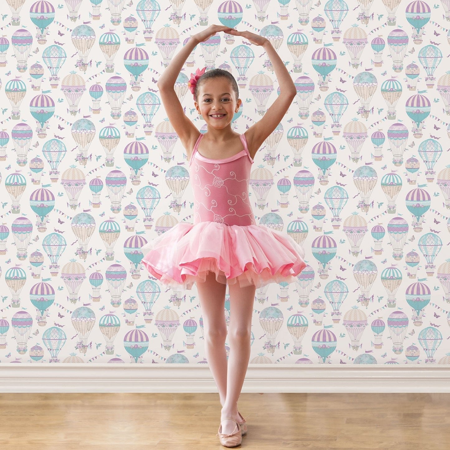 Just 4 Kids 2 Hot Air Balloons Wallpaper - Lilac / Aqua - Galerie - G56543 - Premier Wallcovering