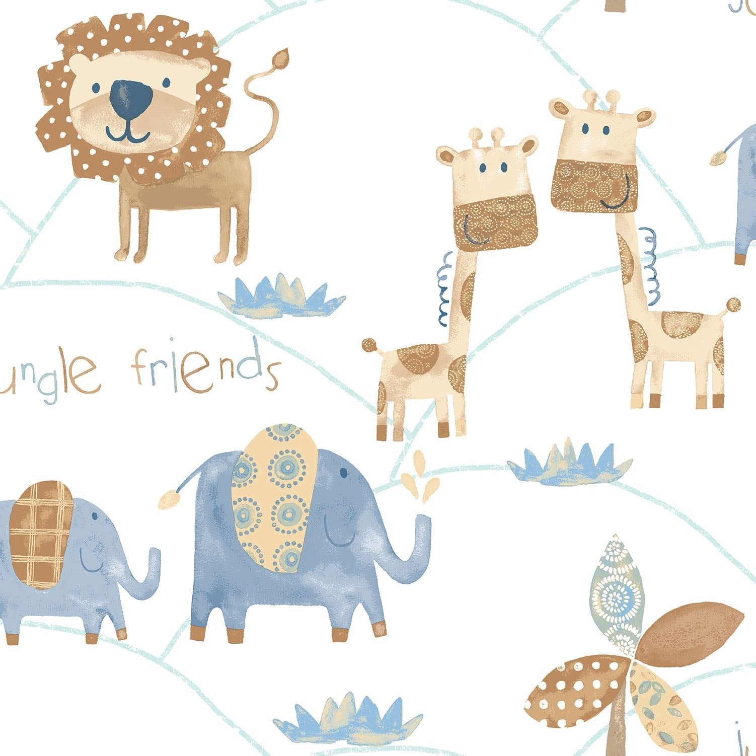 Just 4 Kids 2 Jungle Friends Wallpaper - Brown / Blue - Galerie - G56022 - Premier Wallcovering