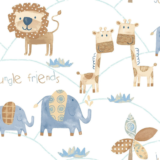 Just 4 Kids 2 Jungle Friends Wallpaper - Brown / Blue - Galerie - G56022 - Premier Wallcovering