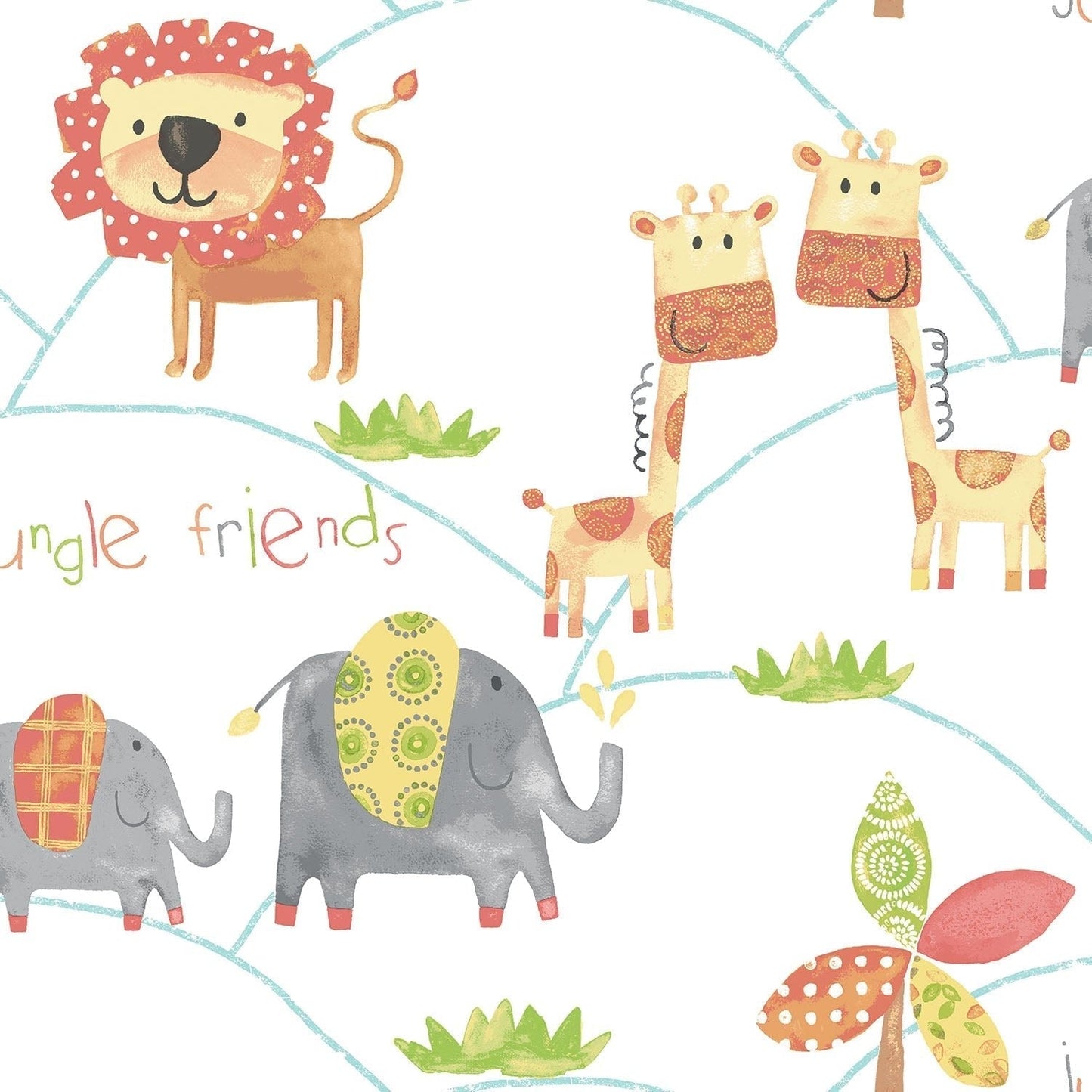 Just 4 Kids 2 Jungle Friends Wallpaper - Orange / Green - Galerie - G56023 - Premier Wallcovering