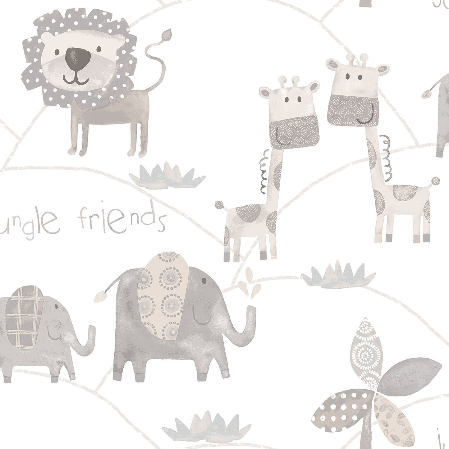 Just 4 Kids 2 Jungle Friends Wallpaper - Grey / Taupe - Galerie - G56505 - Premier Wallcovering