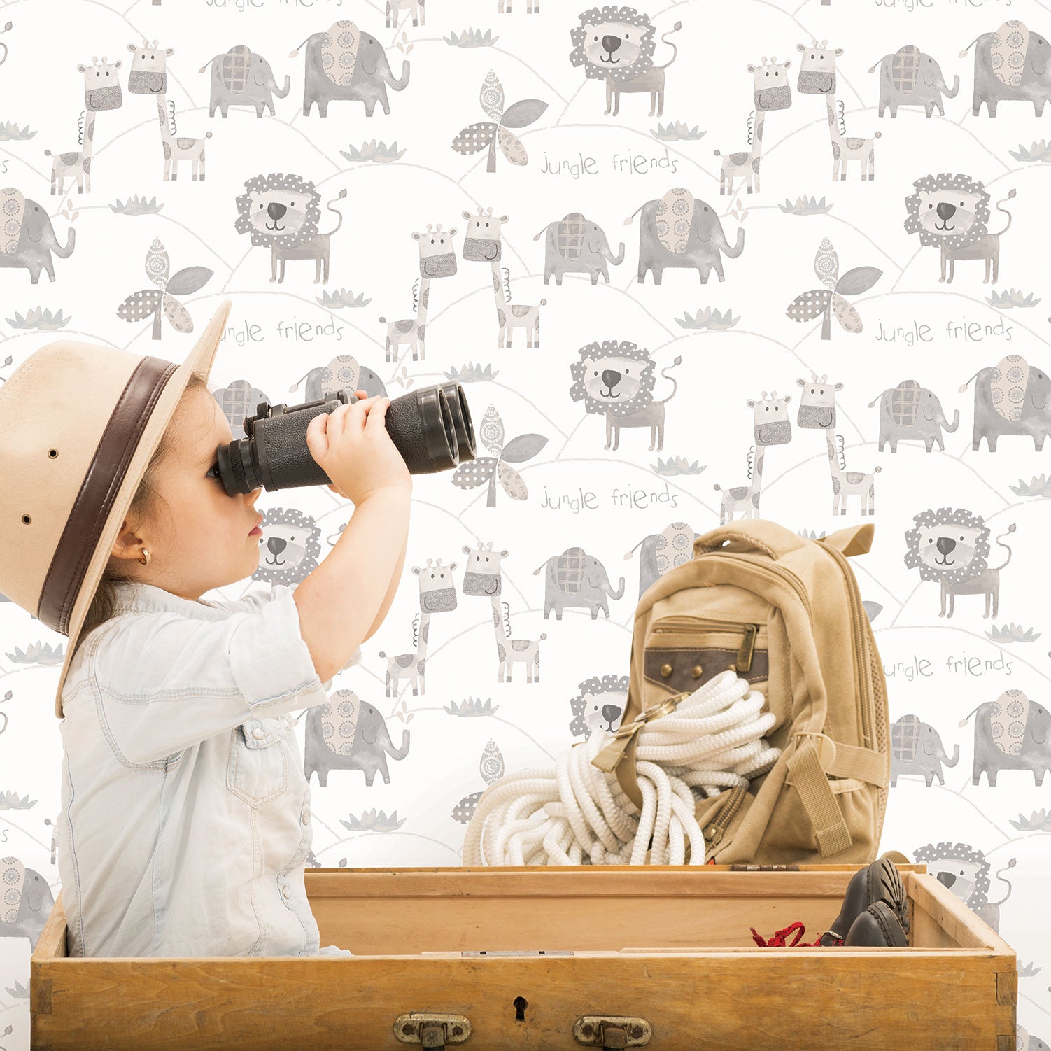 Just 4 Kids 2 Jungle Friends Wallpaper - Grey / Taupe - Galerie - G56505 - Premier Wallcovering