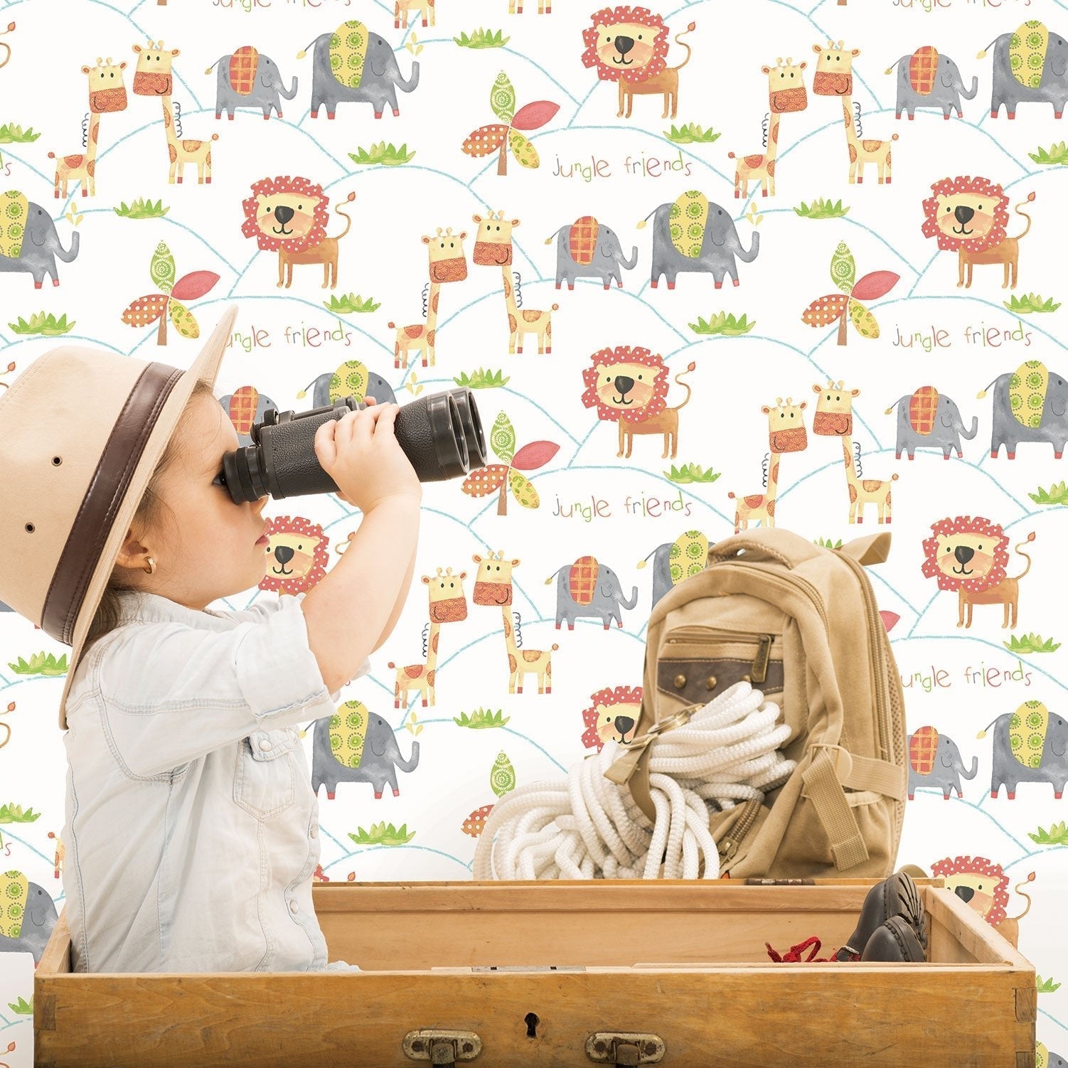 Just 4 Kids 2 Jungle Friends Wallpaper - Orange / Green - Galerie - G56023 - Premier Wallcovering