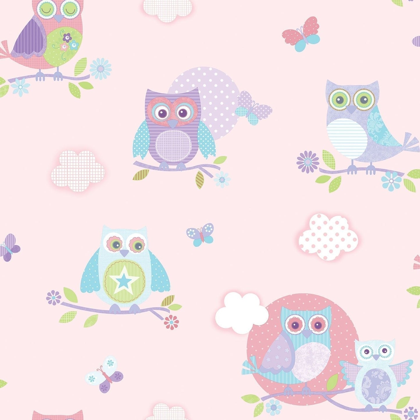 Just 4 Kids 2 Owls Wallpaper - Pink - Galerie - G56036 - Premier Wallcovering