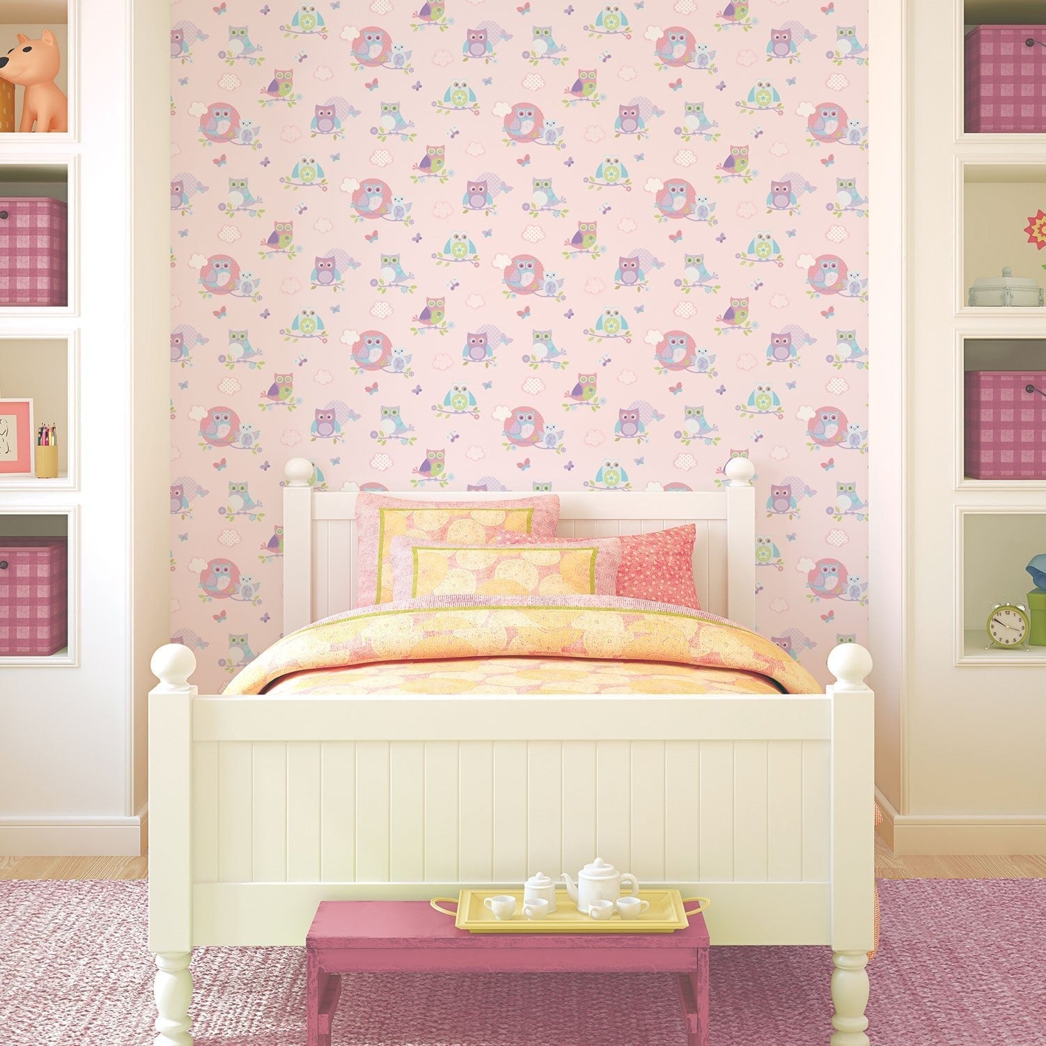 Just 4 Kids 2 Owls Wallpaper - Pink - Galerie - G56036 - Premier Wallcovering