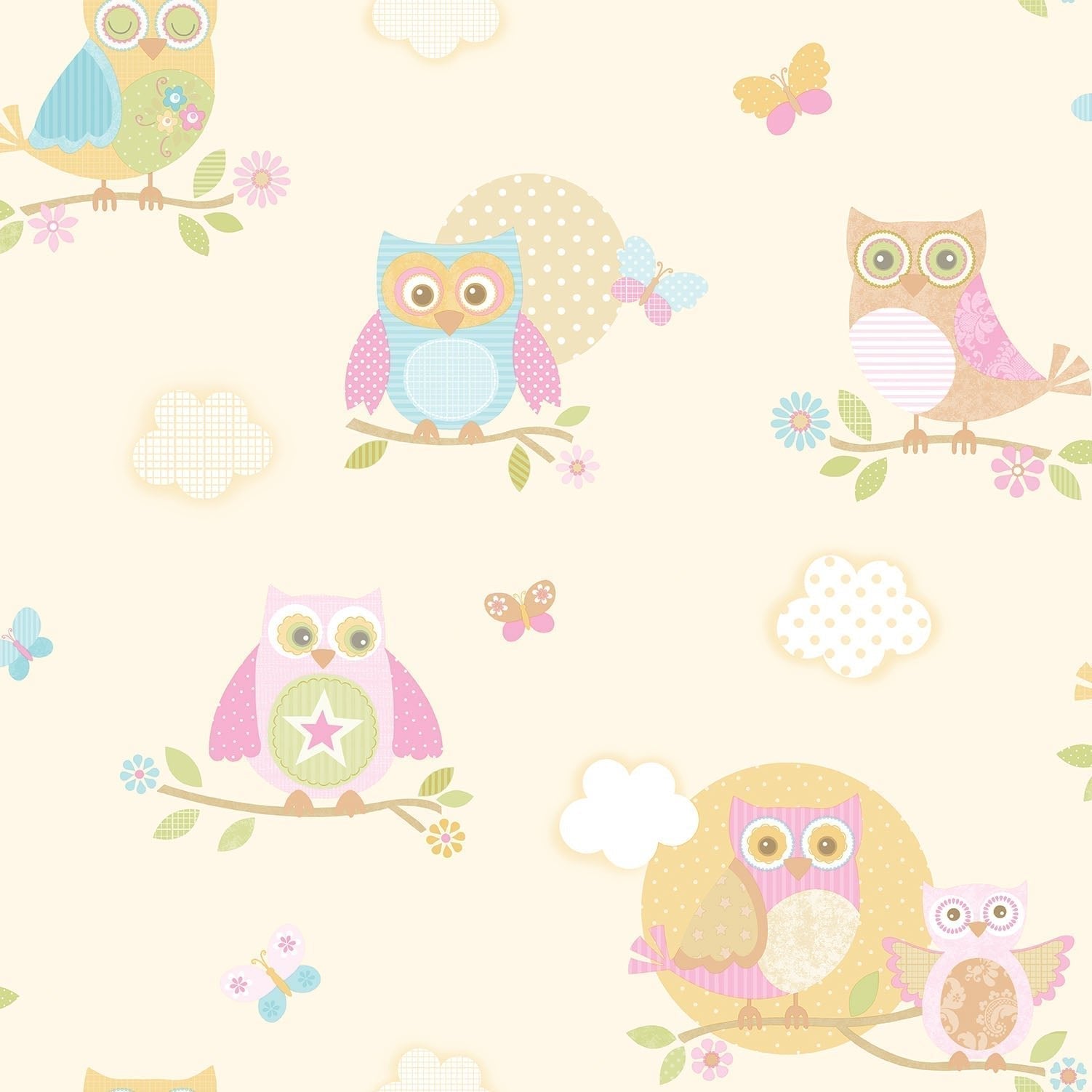 Just 4 Kids 2 Owls Wallpaper - Cream - Galerie - G56035 - Premier Wallcovering