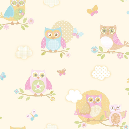 Just 4 Kids 2 Owls Wallpaper - Cream - Galerie - G56035 - Premier Wallcovering