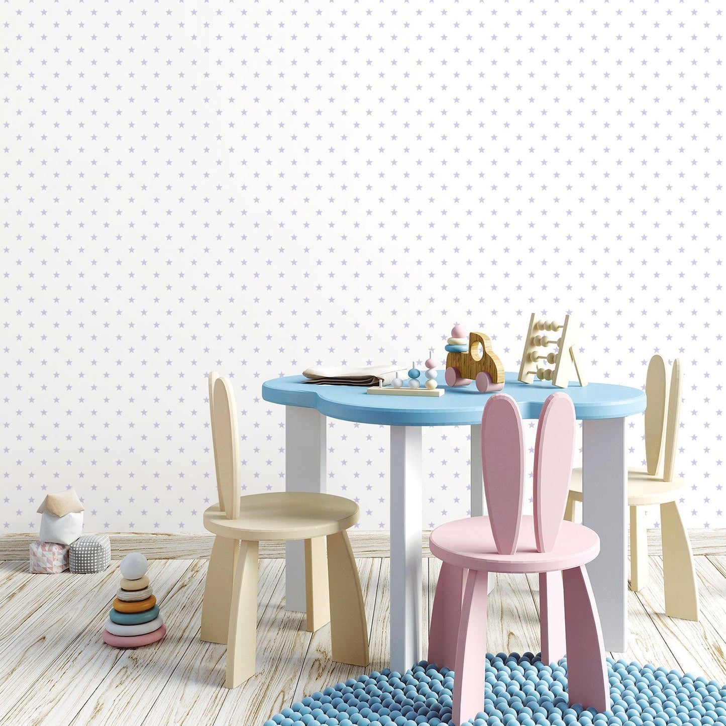 Just 4 Kids 2 Stars Wallpaper - Lilac / White - Galerie - G56549 - Premier Wallcovering