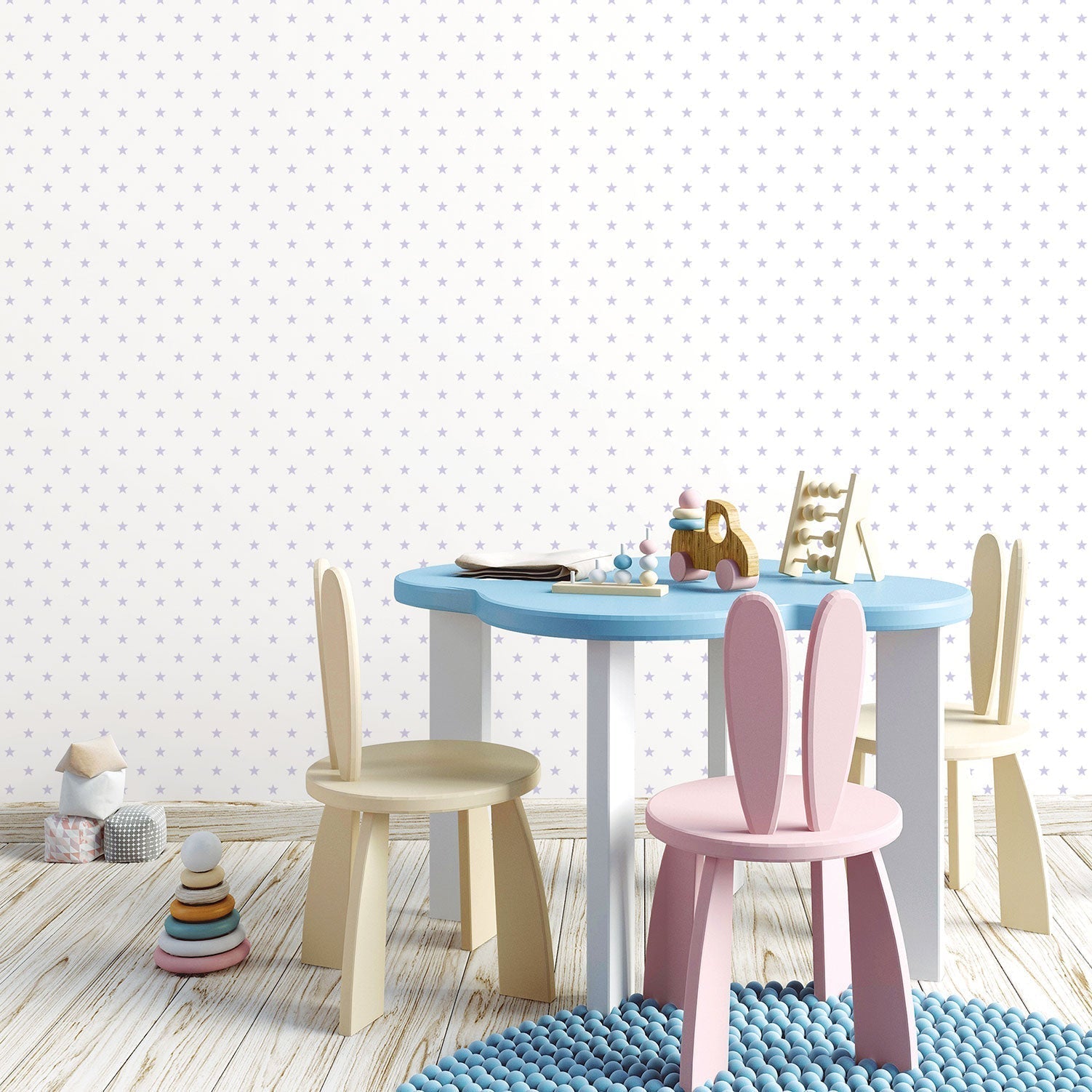 Just 4 Kids 2 Stars Wallpaper - Lilac / White - Galerie - G56549 - Premier Wallcovering